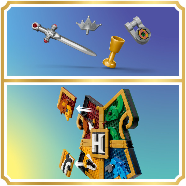 Find iconic items, including the Slytherin Locket, behind the mascots.