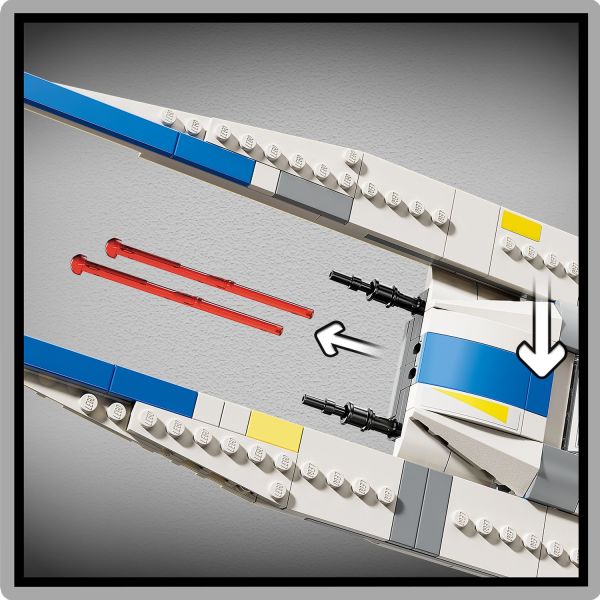 Target enemy starfighters with the spring-loaded shooters.
