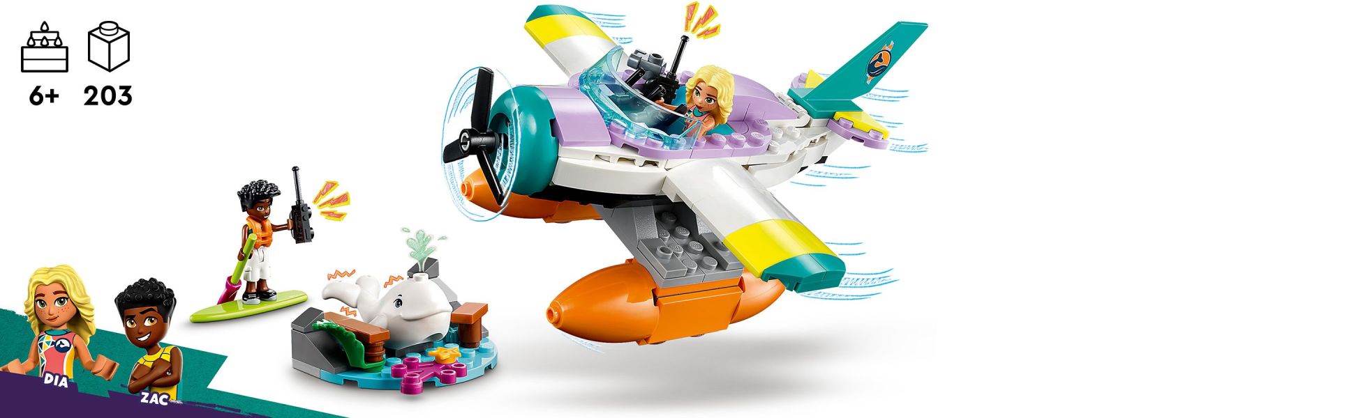 Inspire kids to create their own ocean rescue stories with this LEGO Friends Sea Rescue Plane building toy playset.