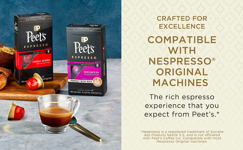 Peet's Coffee Espresso Capsules, Decaf Ristretto Intensity 9 (10 Count)  Compatible with Nespresso Original Machines 