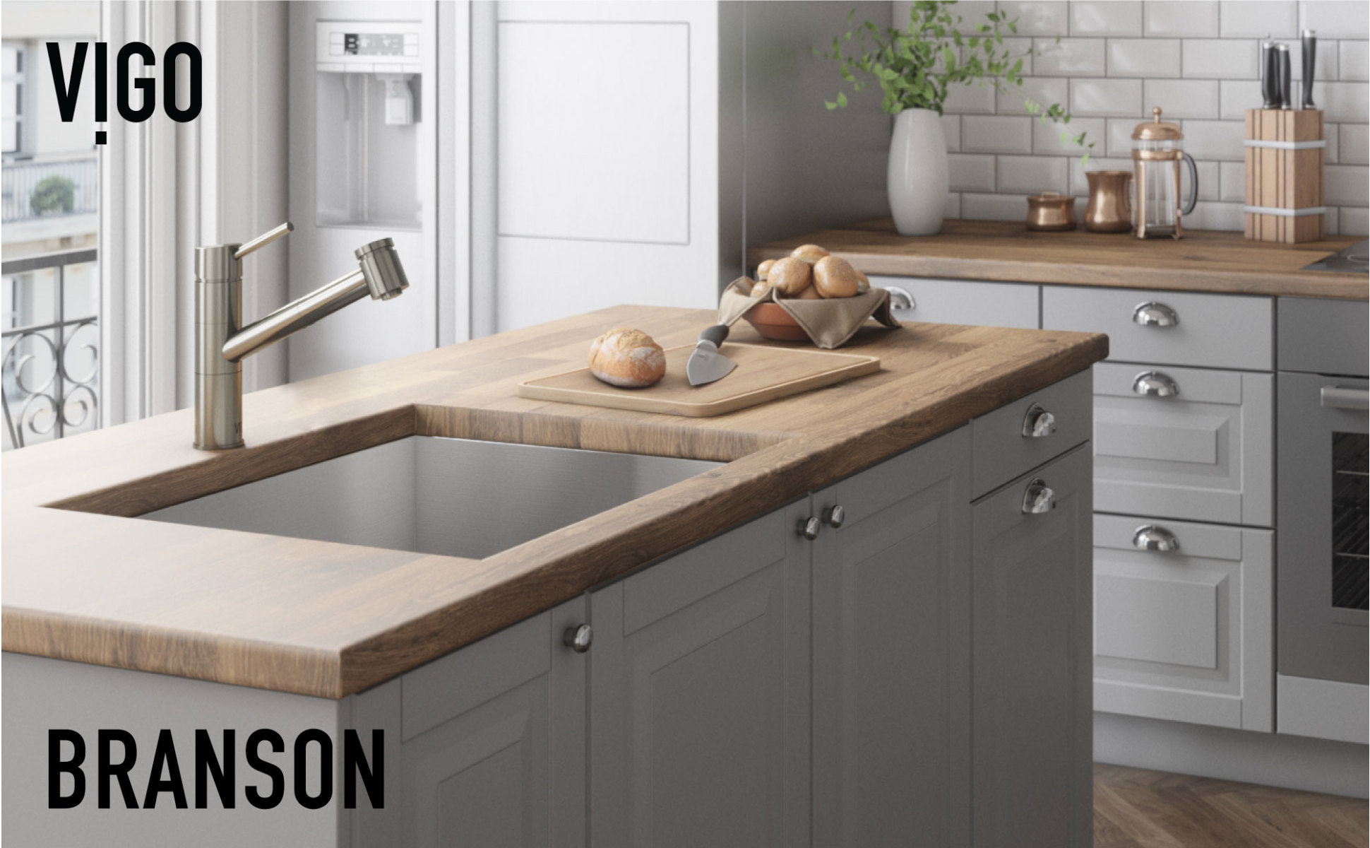VIGO Branson Stainless Steel 1-Handle Deck-Mount Pull-Out Handle Kitchen Faucet