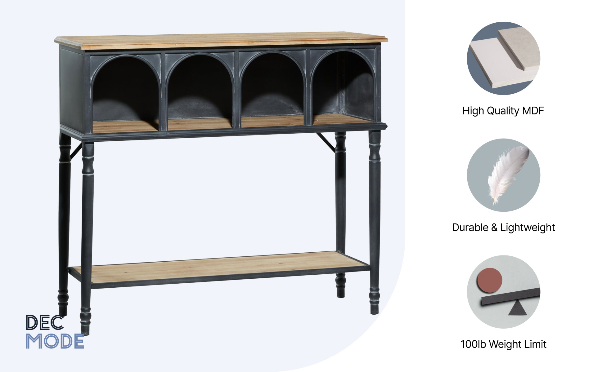 ディスプレイテーブル　DEMODE DecMode Console Table - Black Metal 2 Shelves, Wood Top - Walmart.com