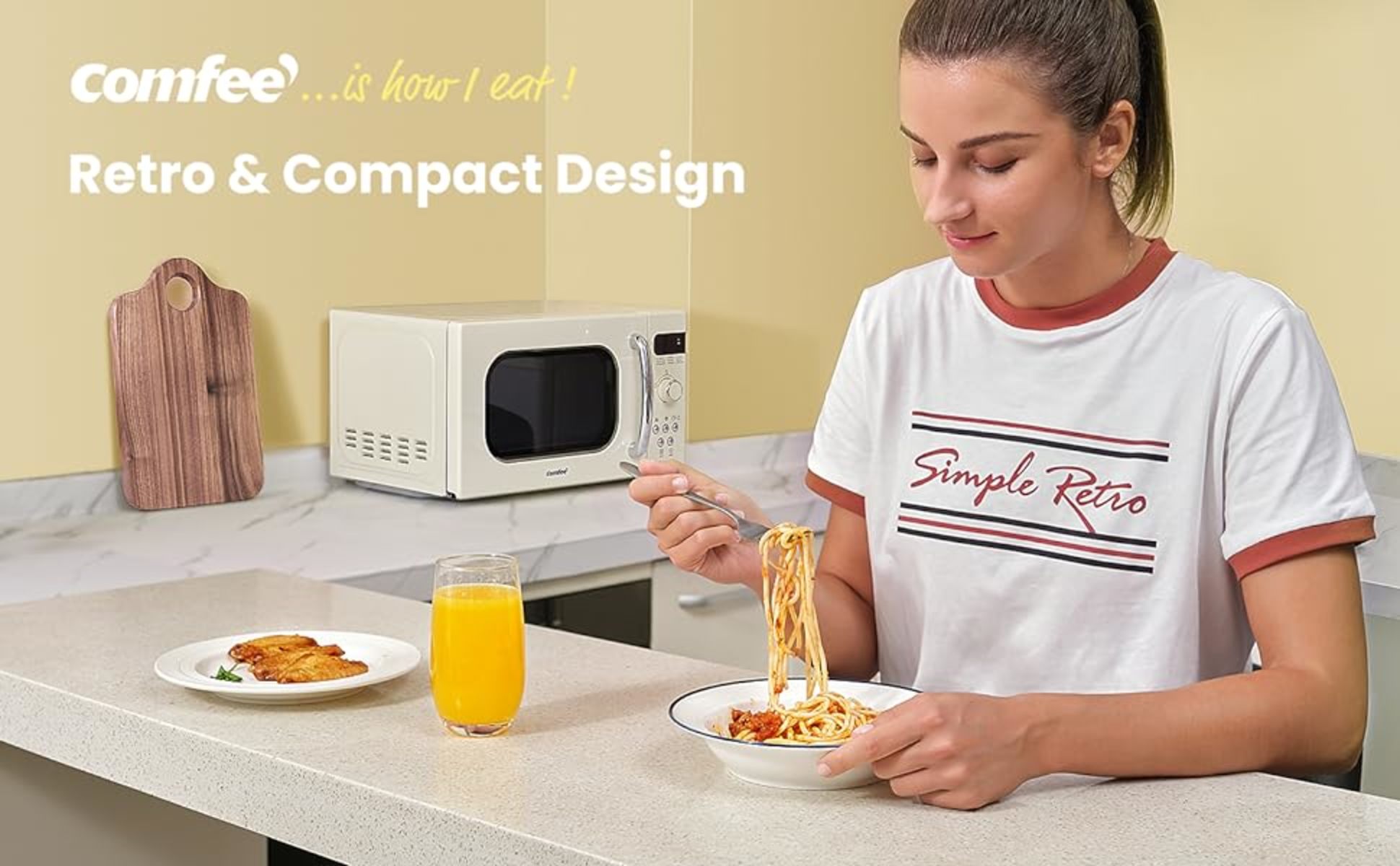 COMFEE' Retro Small Microwave Oven W Compact Size 9 Preset Menus,  Position-Memory Turntable Mute Function, Countertop Microwave Perfect For Small  Spaces 0.7 Cu Ft/700W Cream AM720C2RA-A Retro Apricot 