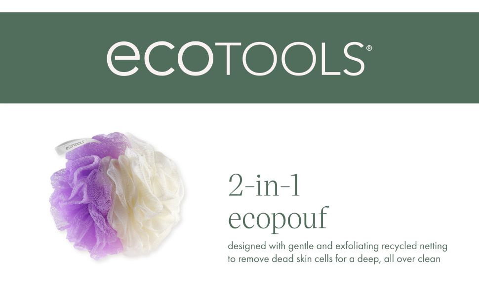 EcoTools 2-in-1 Bath Pouf for Whole-Body Cleansing, Green & Cream