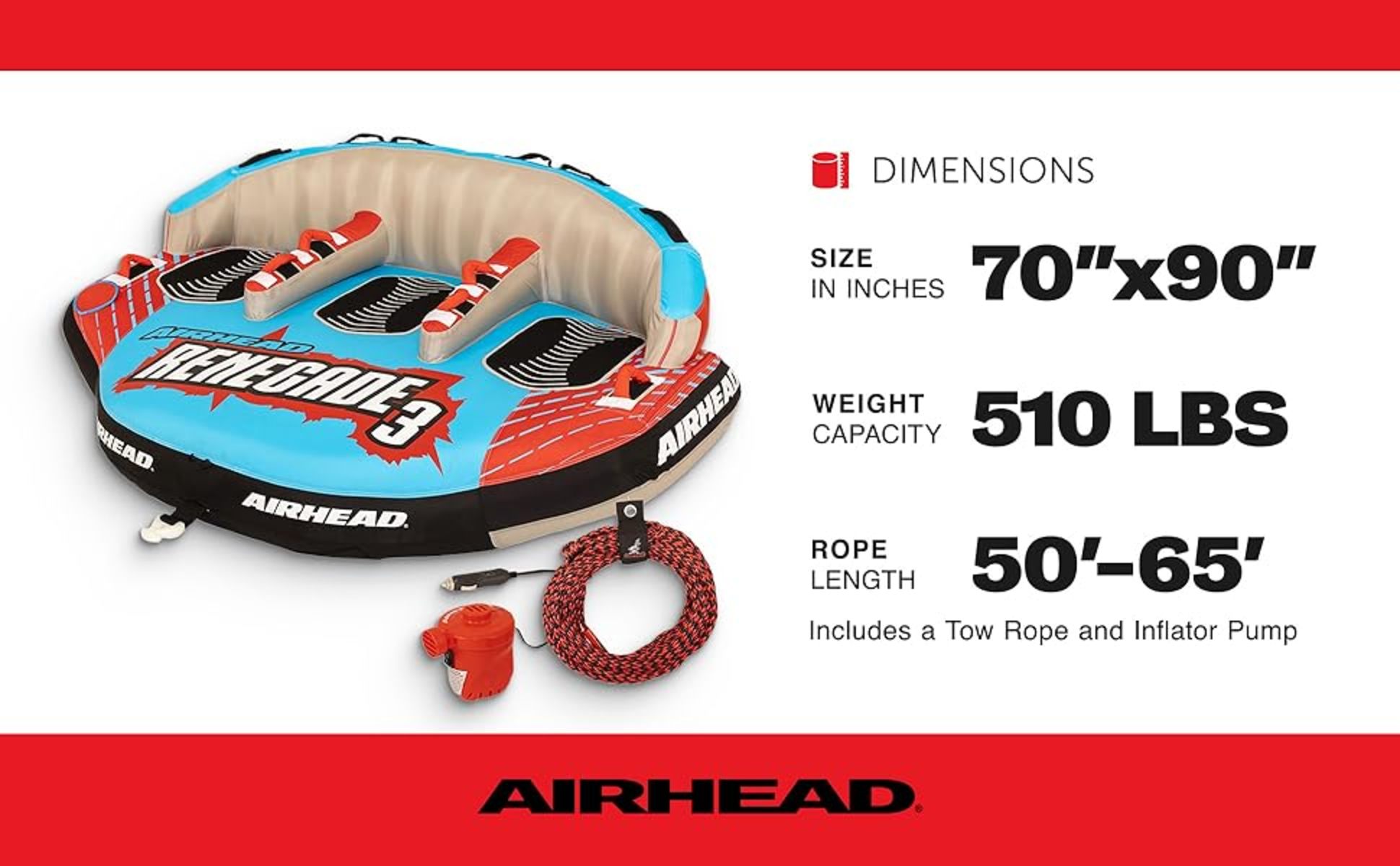 Airhead Renegade 3-Person Inflatable Towable Water Tube Kit