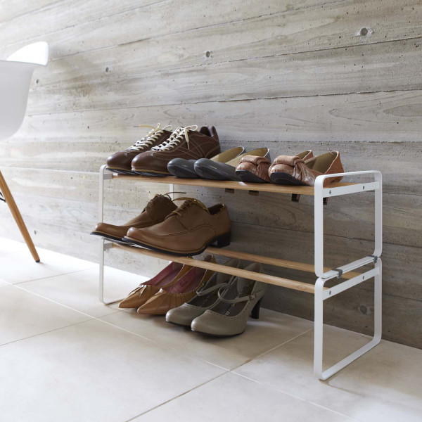 Yamazaki Home Stackable Shoe Rack, White, Steel, Holds up to