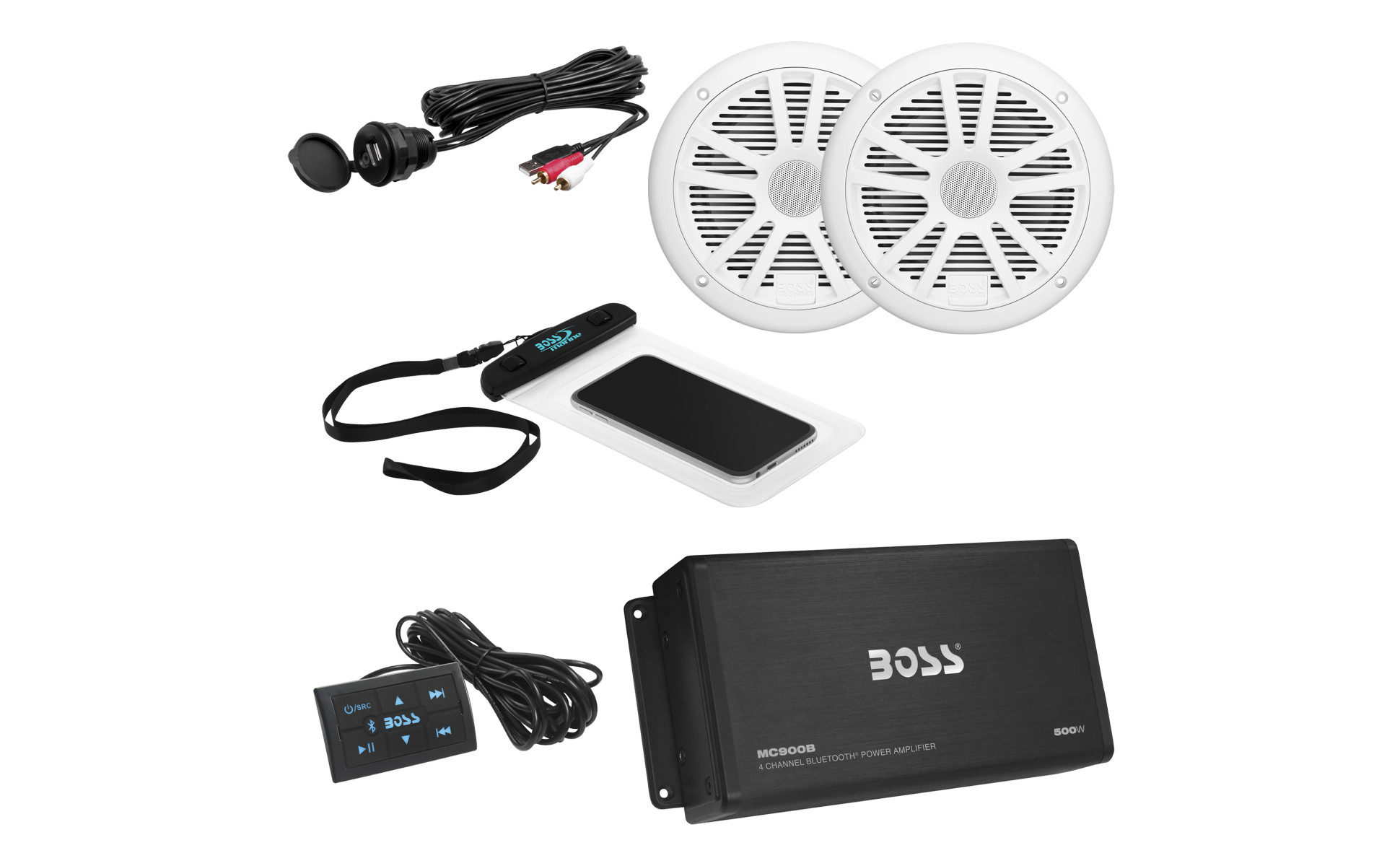 BOSS Audio Systems ASK902B.6 Marine 500 Watt 4 Channel Amplifier, 6.5”  Speakers