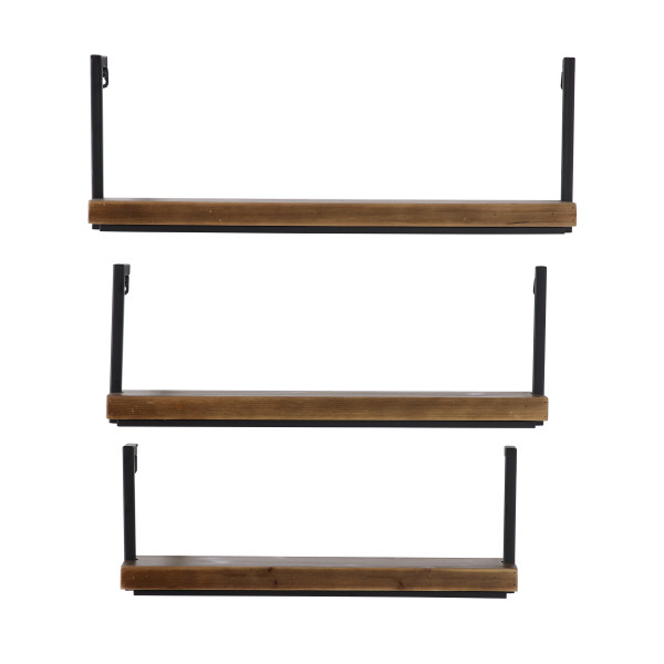 Litton Lane 35 in. x 24 in. Brown Industrial Wood Wall Shelf