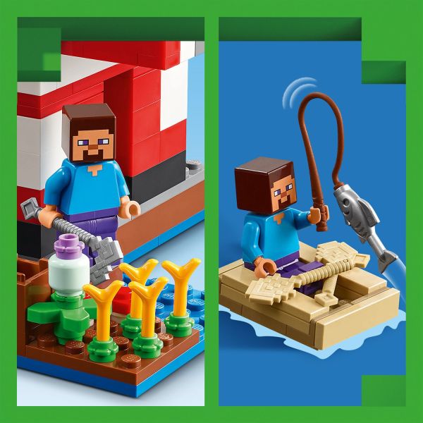 Harvest crops from the farm, then go fishing in a boat.