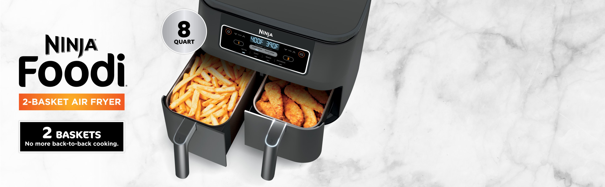 Ninja Foodi 4 in 1 DUAL AIR FRYER 8 qt. 2 Basket with DualZone Air Fry Roast Black DZ100WM Walmart