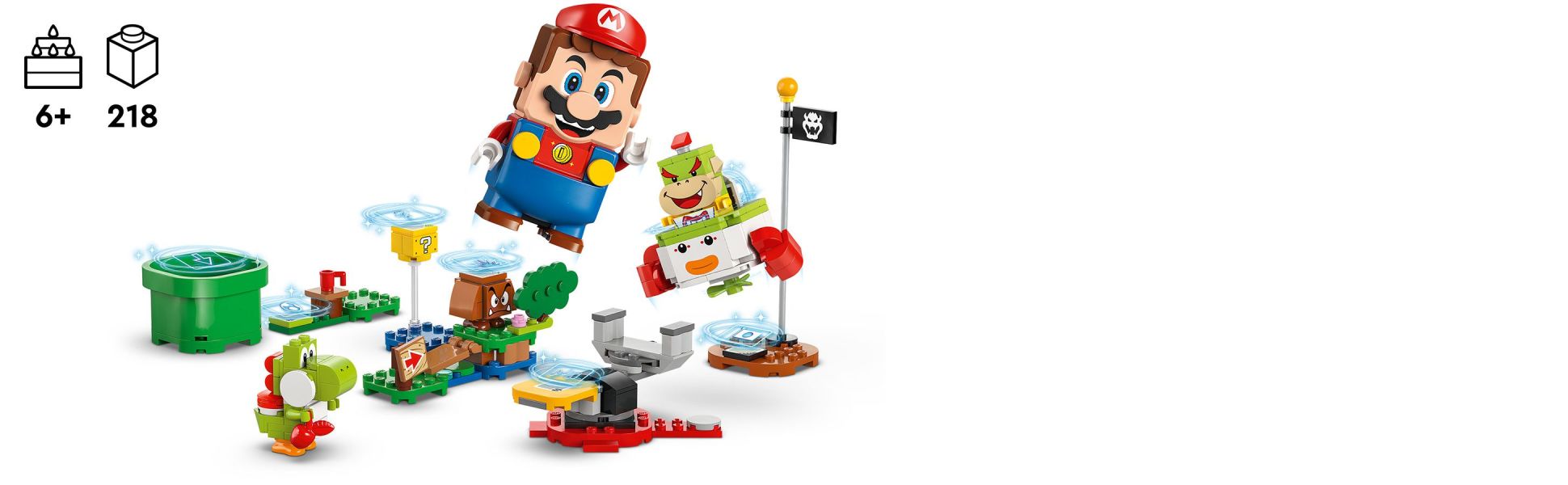 Travel from Start Pipe to Goal Pole triggering digital reactions from LEGO Mario and collecting digital coins along the way.