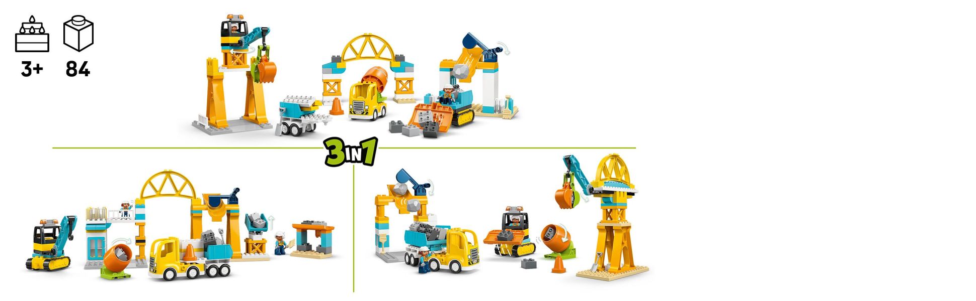 The easy-to-handle bricks reconfigure in 3 ways, so toddlers can give their construction workers lots of new tasks to tackle.