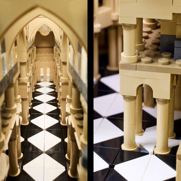 Lift off the roof to view interior columns and arches.