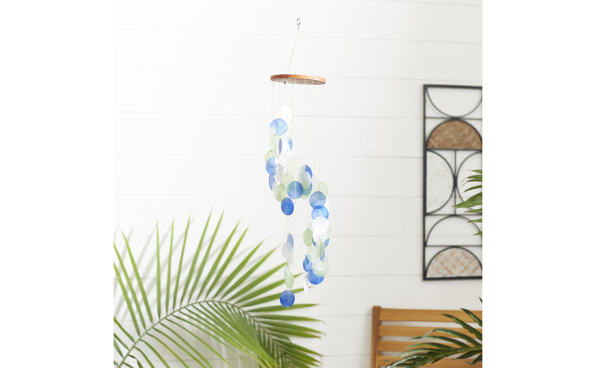 Litton Lane 31 in. Blue Capiz Shell Spiral Waterfall