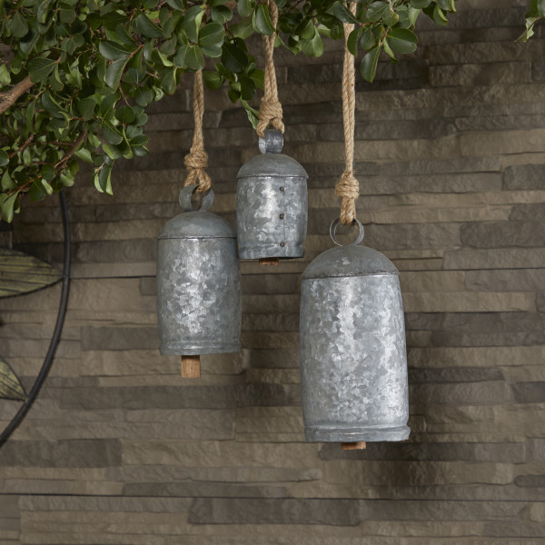 DecMode Gray Metal Tibetan Inspired Decorative Hanging Bell Chime