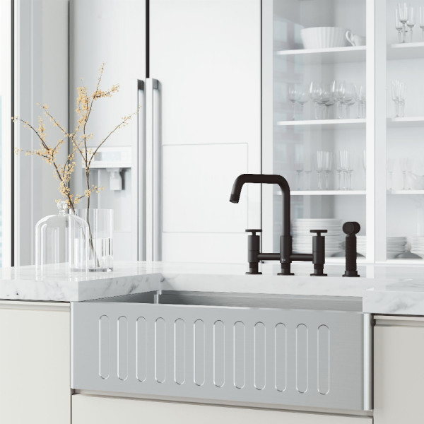 VIGO Cass Double Handle 8 in. Widespread Bridge Kitchen Faucet