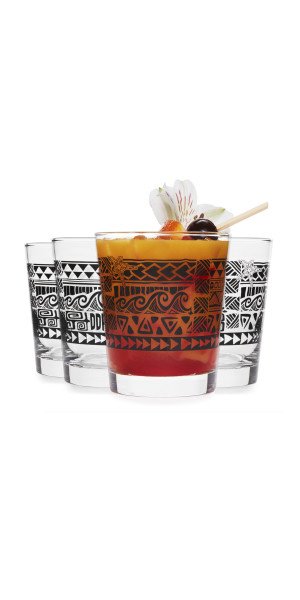 Libbey Tiki Kahiko Rocks Glass, Black, 13-ounce, Set of 4