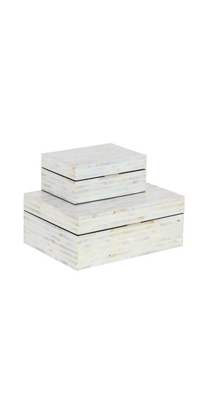 Litton Lane Rectangle Marble Box with Gold Linear Lines (Set of 3) 042511 -  The Home Depot
