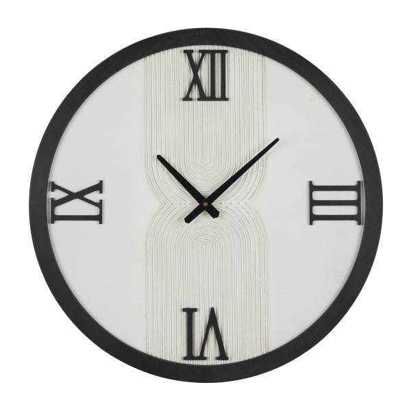 The Novogratz 24in White Art Deco Wall Clock with Black