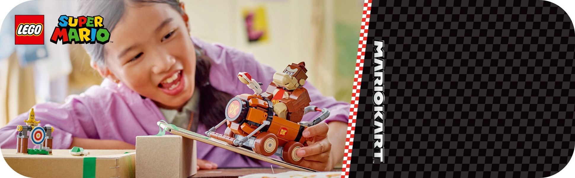 Enjoy thrilling driving adventures with Donkey Kong on his DK Jumbo with this collectible Mario Kart playset for kids.