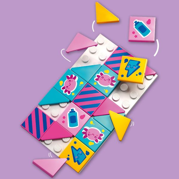 Use the removable tiles to customize the colorful mural.