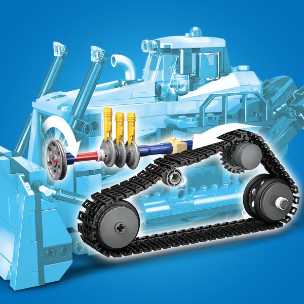 Kids push the bulldozer to activate the pistons and cooler fan.