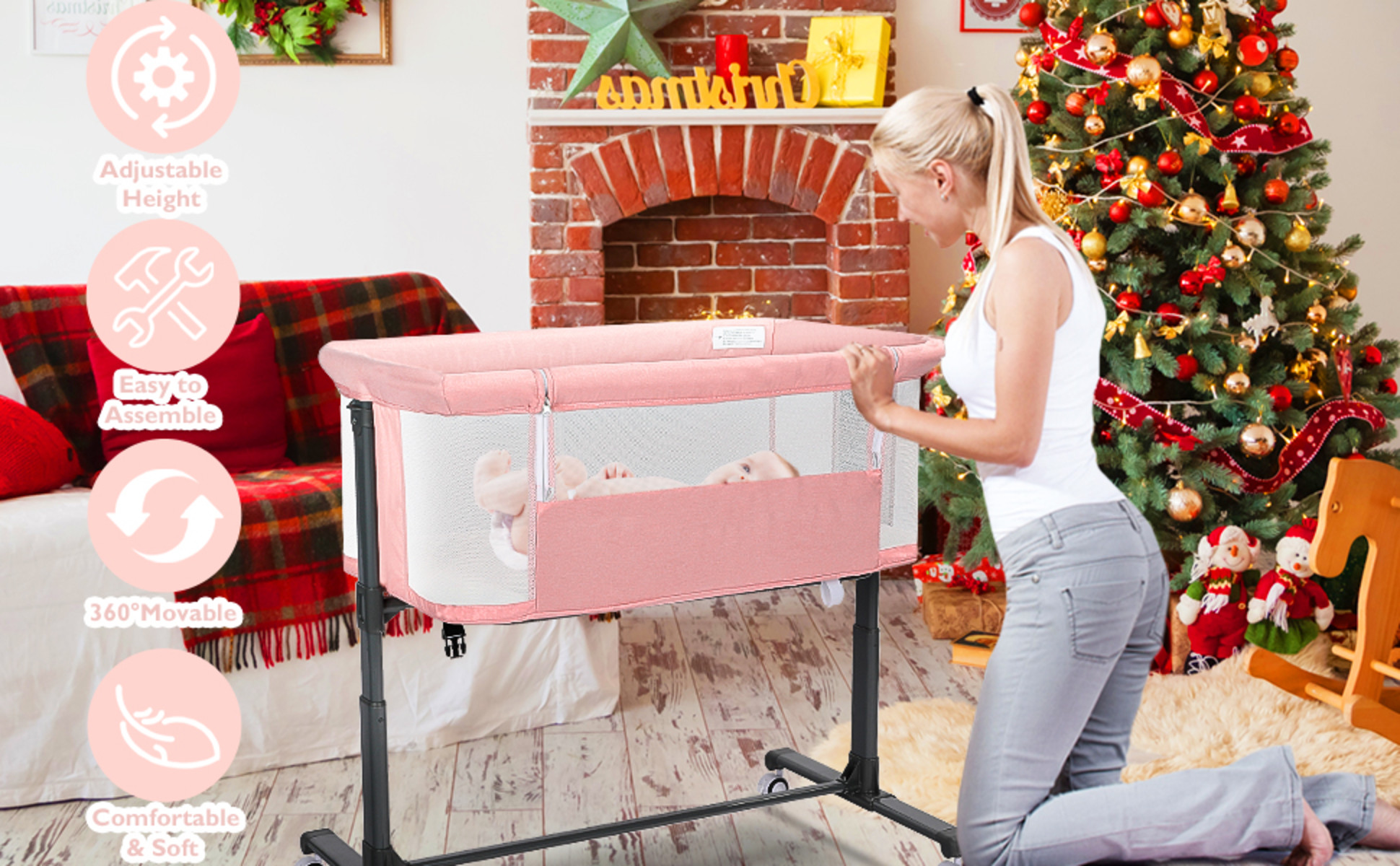 Baby AILEEKISS Baby Bassinet with Wheels, Height Adjustable