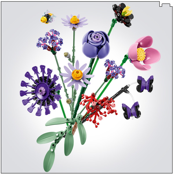 The bouquet includes 11 purple, red and pink flowers.