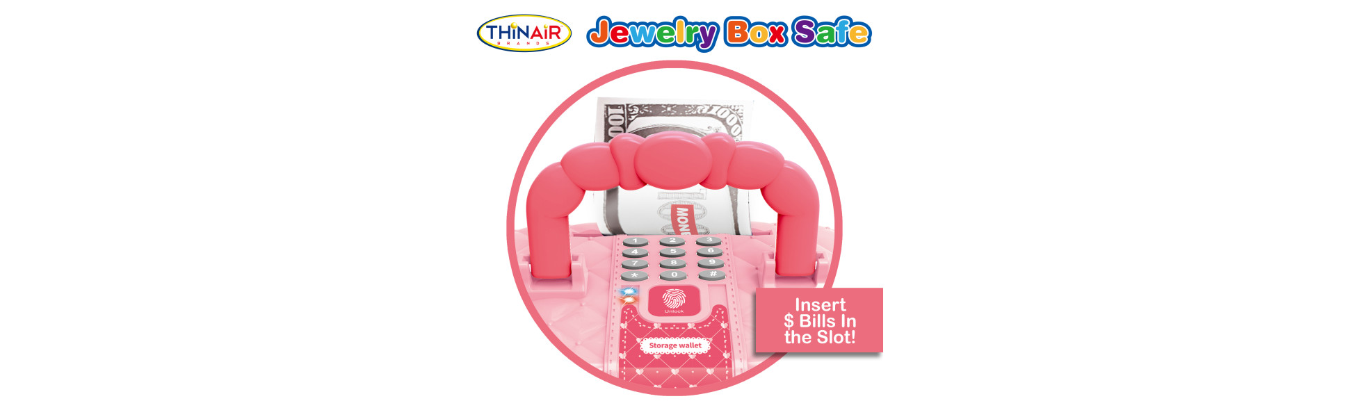 Playful Minds Jewelry Box Safe, Pink White Storage Safe, PIN