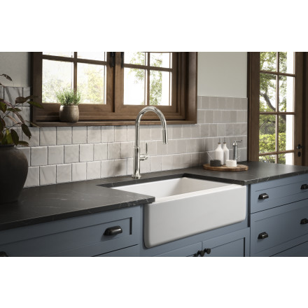 KOHLER Whitehaven Undermount Cast Iron 33 in. Kitchen Sink in White with Bellera Faucet in Stainless Steel