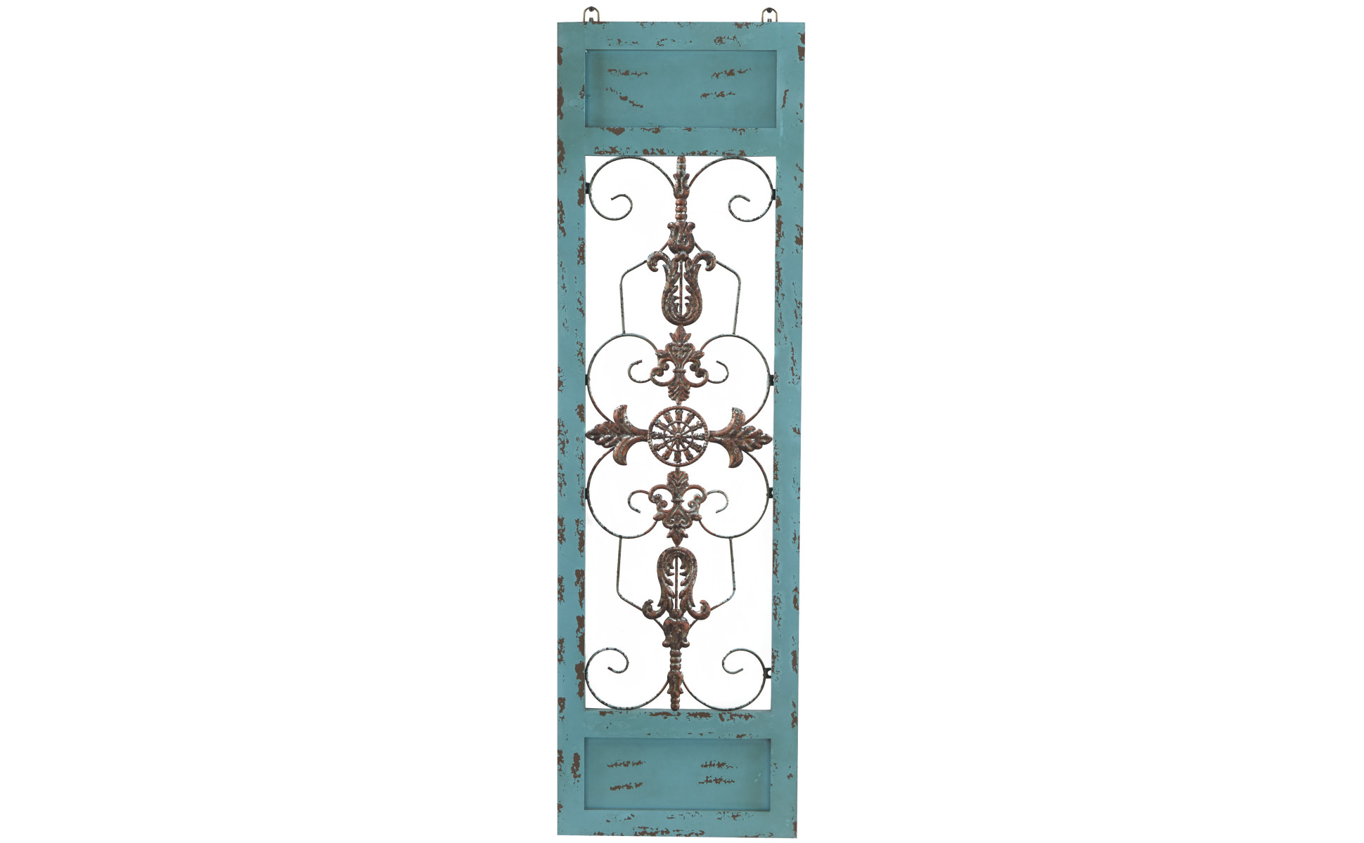 Hotsell Teal Wood Arabesque Scroll Wall Decor with Metal Fleur De Lis Relief