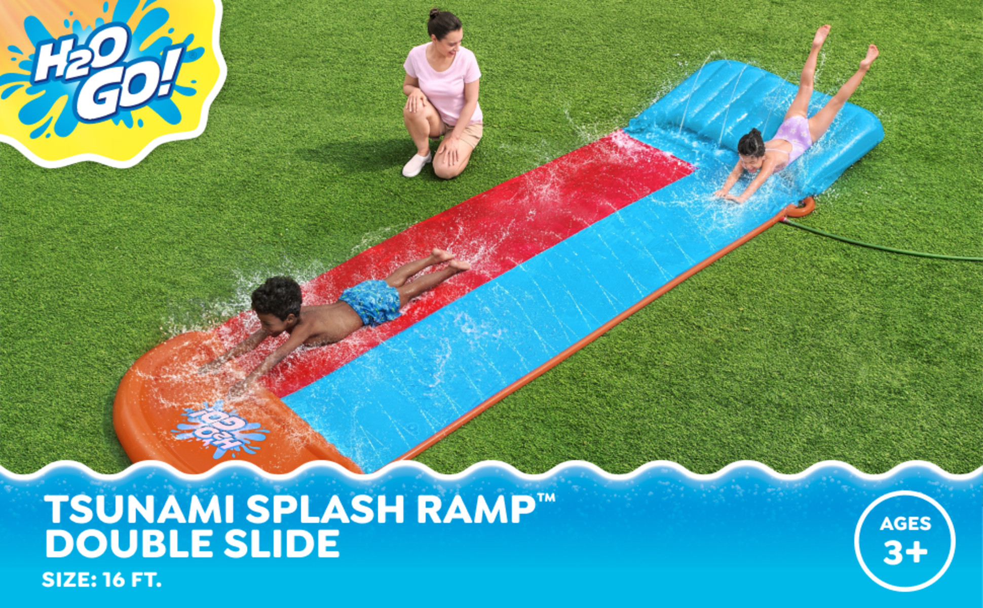 H2OGO! Child Double Lane Water Slide with Tsunami Splash