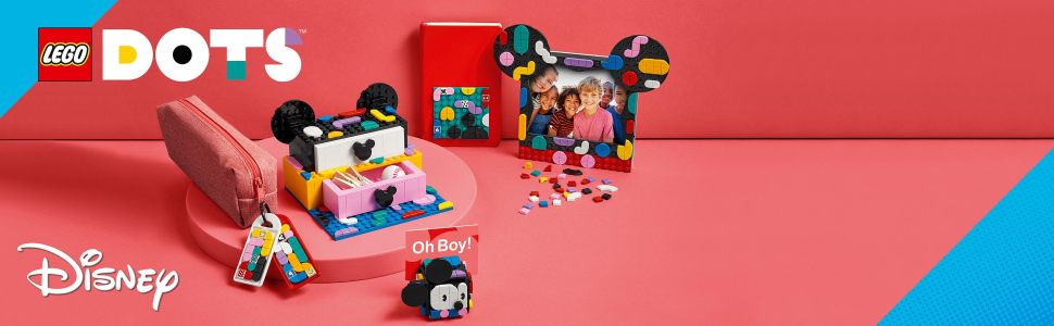 LEGO DOTS Disney Mickey & Minnie Mouse Back-to-School Project Box 41964,  6in1 Toy Crafts Set with Bag Tags, Sticker Patch and Desk Tidy, Gifts for Kids  Aged 6 Plus 