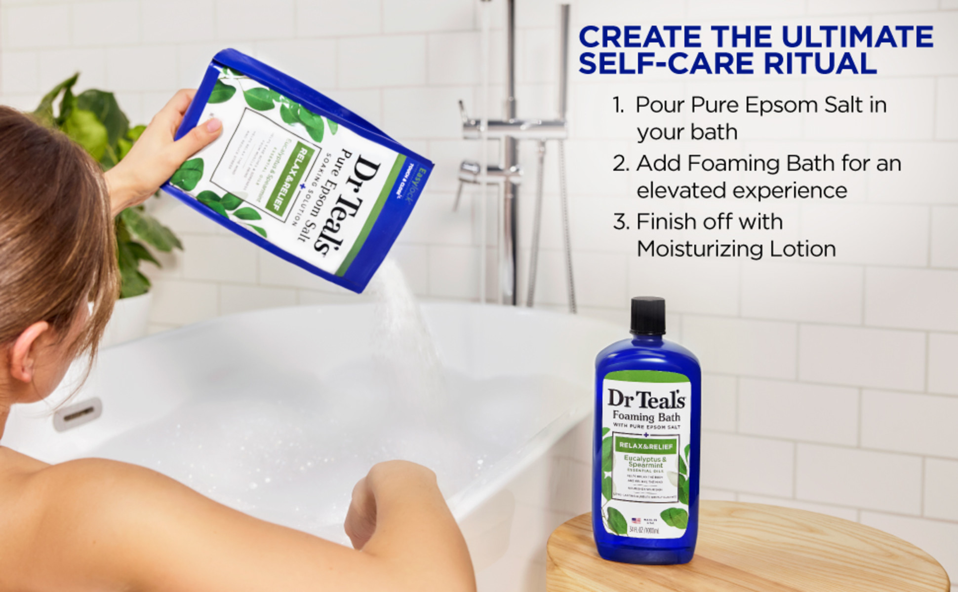 Dr Teal's Foaming Bath with Pure Epsom Salt, Relax & Relief with Eucalyptus  & Spearmint, 34 fl oz (Packaging May Vary)