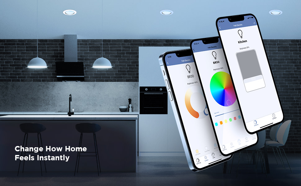 Feit Electric smart Wi-Fi bulbs let you change the color with millions of vibrant hues to choose from, set any mood with the tunable white feature, and adjust the brightness with the in-app dimmer. 