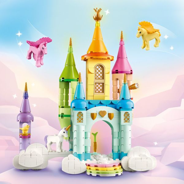 Includes 4 towers, 2 turrets and a rainbow staircase.