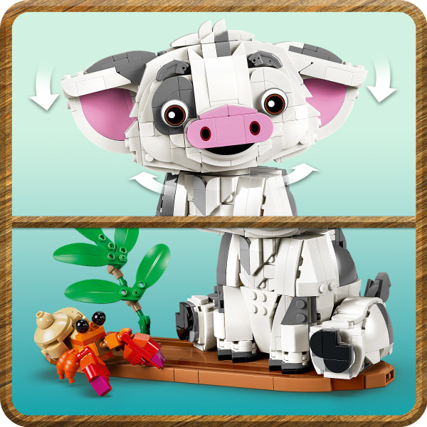 Pua’s head can turn and tilt, his ears move and he can sit on a raft.