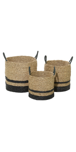 3-Piece shops Straw Basket, Woven Basket, Storage Basket, Natural and Black