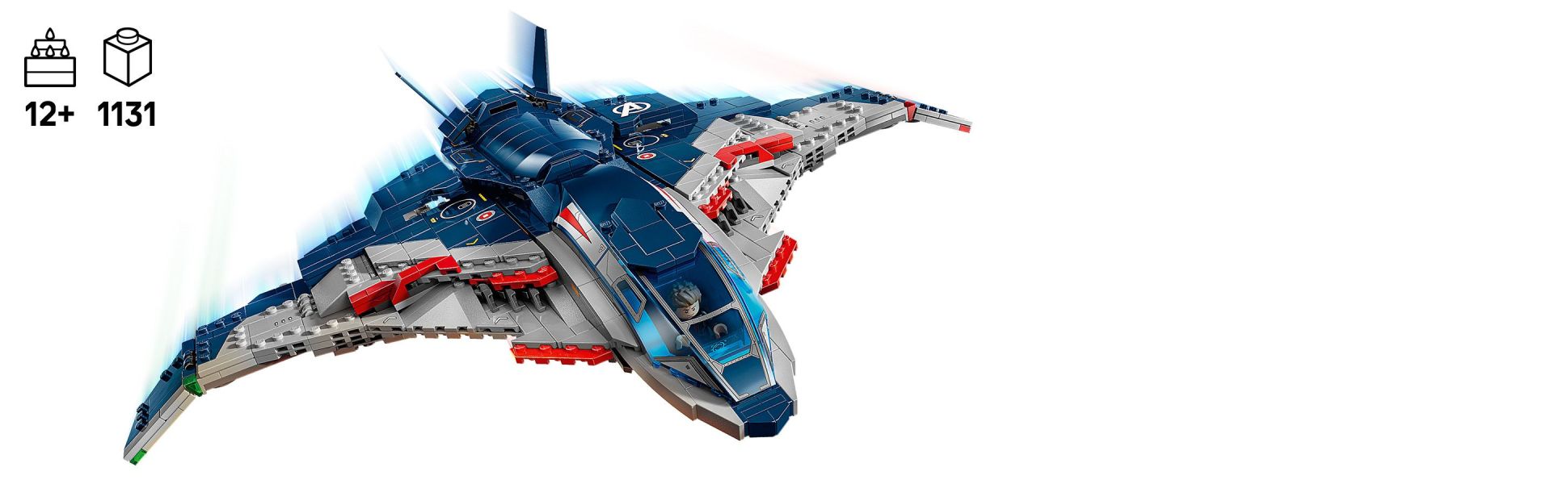 The aircraft has an opening cockpit, 2 stud shooters and an opening rear where kids can drive the motorcycle in and out.