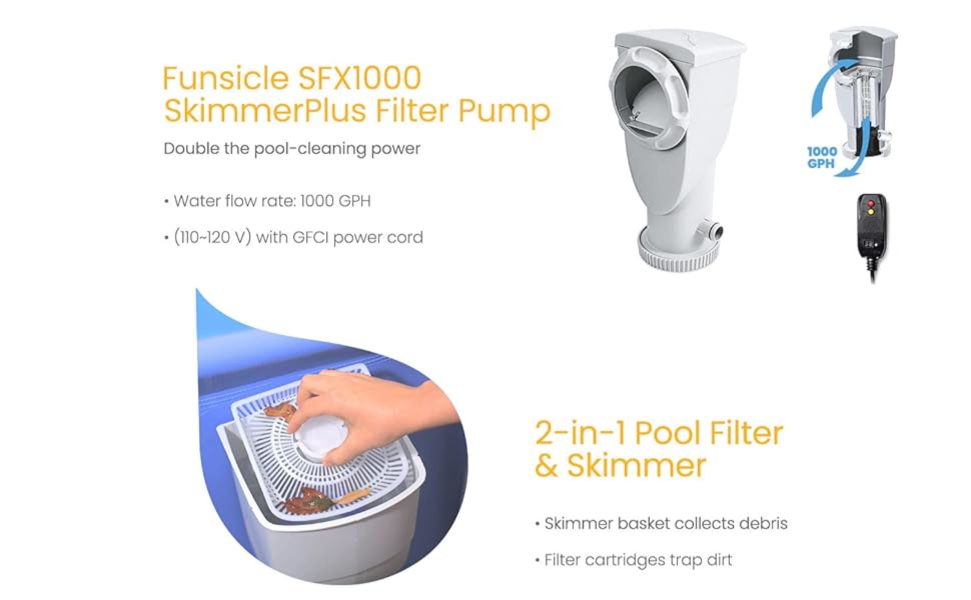 Funsicle 1000 Gal. SkimmerPlus 2-In-1 Filter Pump System for Above Ground  Pool P53FX1000 - The Home Depot