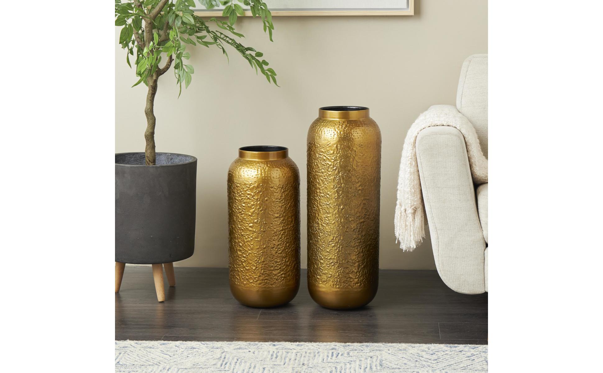 Litton Lane Gold Textured Hammered Metal Decorative Vase 046146