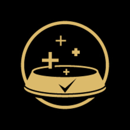 Icon of different sized plus signs going into a bowl with a checkmark on it