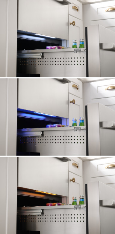 3-Color LED lighting in Cloud White, Deep Blue and Amber.