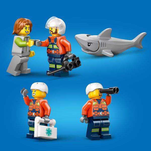 Includes a pilot, 2 coast guards, a civilian and a shark.