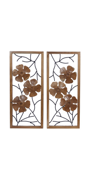 Brown Mango Wood Handmade Carved Leaf Wall Decor (Set of 3) - Small