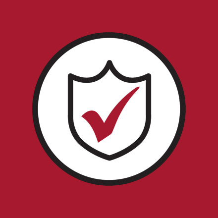 Shield icon with a checkmark means adhesive qualifies for lifetime coverage if installed properly