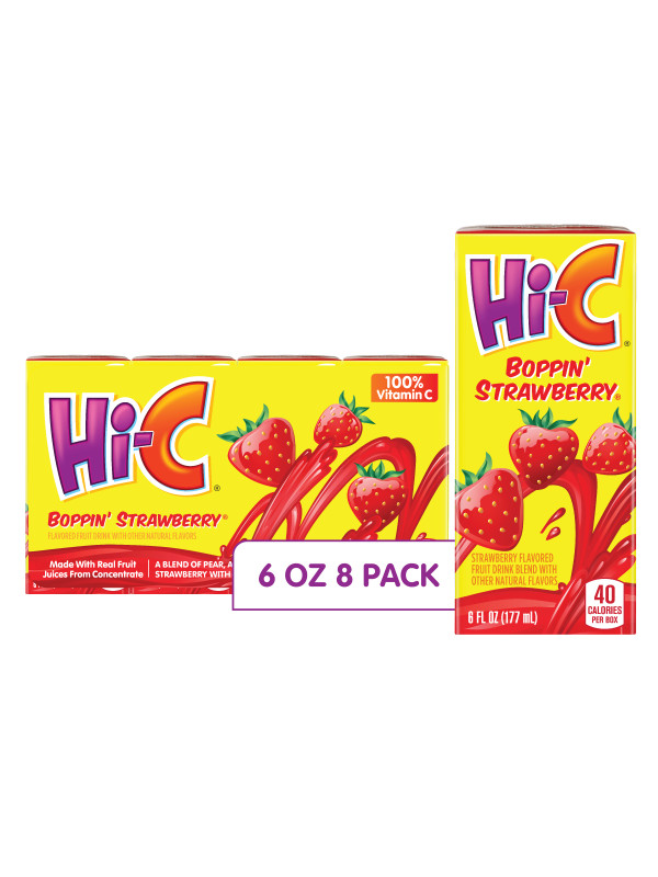 pack) Hi-C 100% Vitamin C Boppin Strawberry Fruit Juice, fl oz