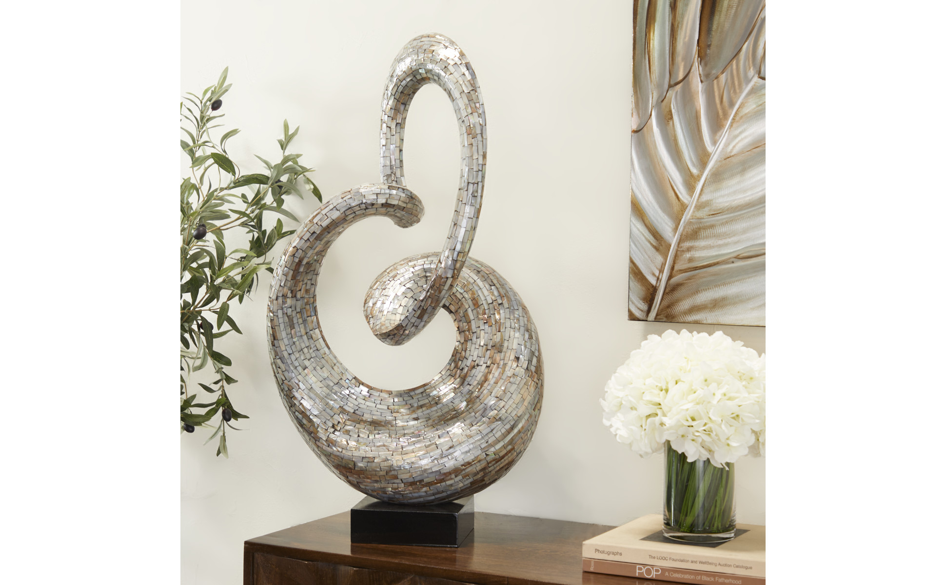 Litton Lane Gray Mother of Pearl Swirl Abstract Sculpture with 