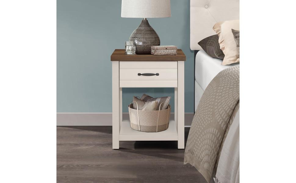 Hillsdale Lancaster Farmhouse Oak Top 1 Drawer Nightstand, Set of