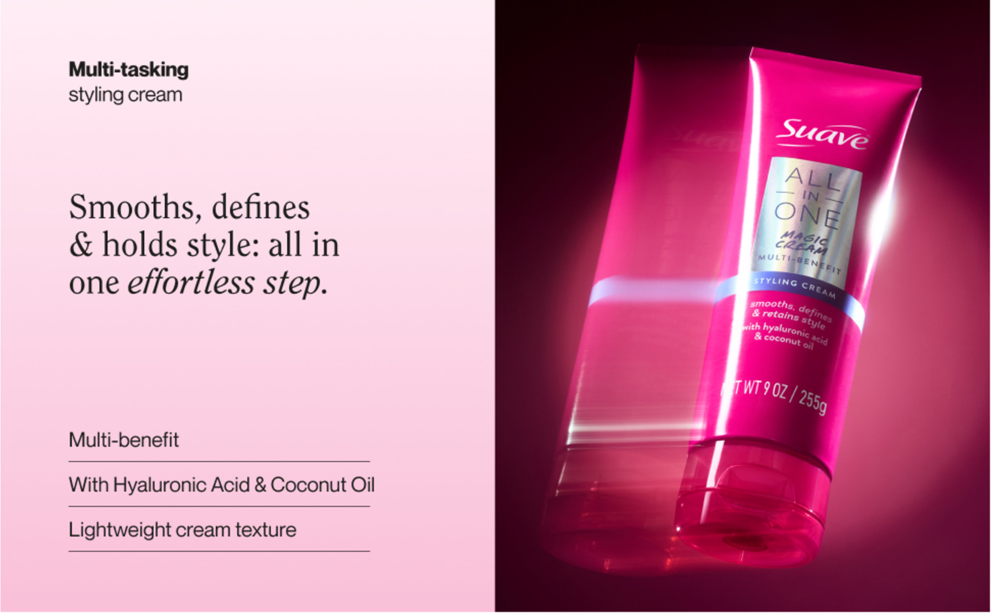 Multi-tasking leave-in spray nourishes, detangles & protects in one effortless step, hyaluronic acid & coconut oil